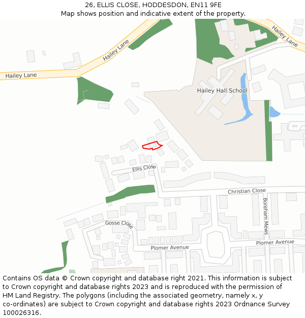 26, ELLIS CLOSE, HODDESDON, EN11 9FE: Location map and indicative extent of plot