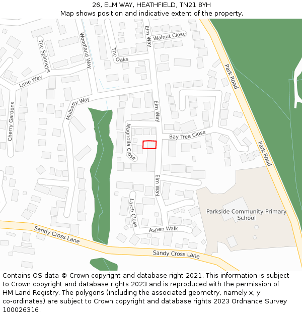 26, ELM WAY, HEATHFIELD, TN21 8YH: Location map and indicative extent of plot