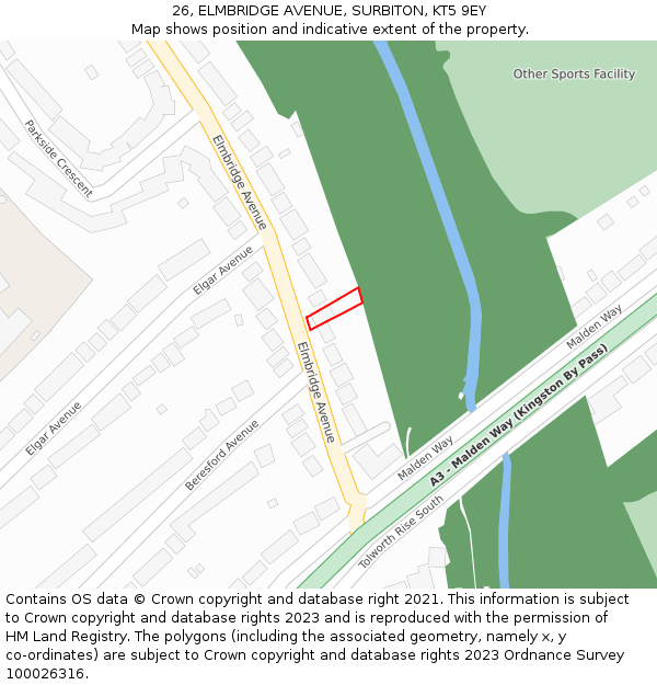 26, ELMBRIDGE AVENUE, SURBITON, KT5 9EY: Location map and indicative extent of plot