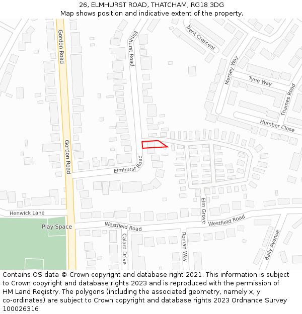 26, ELMHURST ROAD, THATCHAM, RG18 3DG: Location map and indicative extent of plot