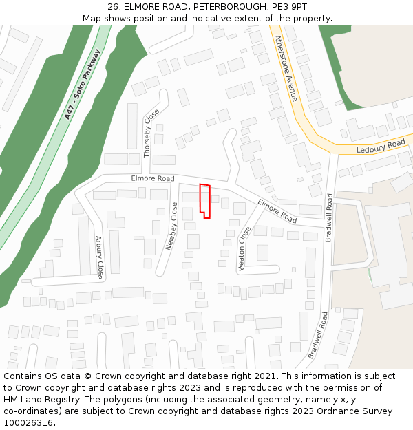 26, ELMORE ROAD, PETERBOROUGH, PE3 9PT: Location map and indicative extent of plot