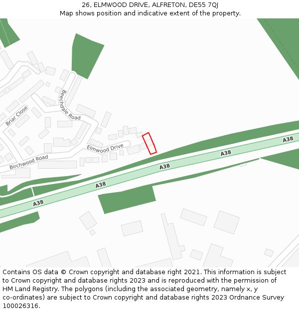26, ELMWOOD DRIVE, ALFRETON, DE55 7QJ: Location map and indicative extent of plot