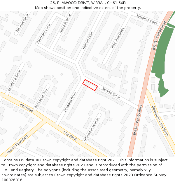 26, ELMWOOD DRIVE, WIRRAL, CH61 6XB: Location map and indicative extent of plot