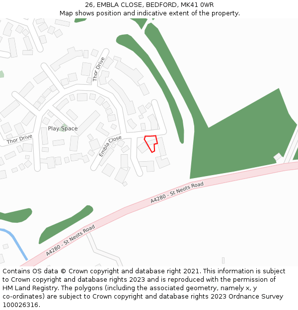 26, EMBLA CLOSE, BEDFORD, MK41 0WR: Location map and indicative extent of plot