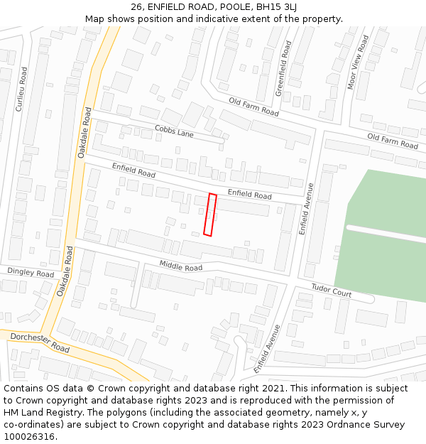 26, ENFIELD ROAD, POOLE, BH15 3LJ: Location map and indicative extent of plot