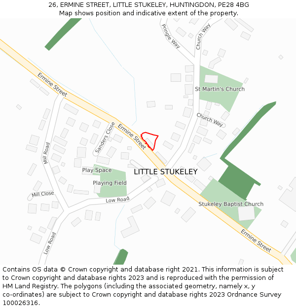 26, ERMINE STREET, LITTLE STUKELEY, HUNTINGDON, PE28 4BG: Location map and indicative extent of plot