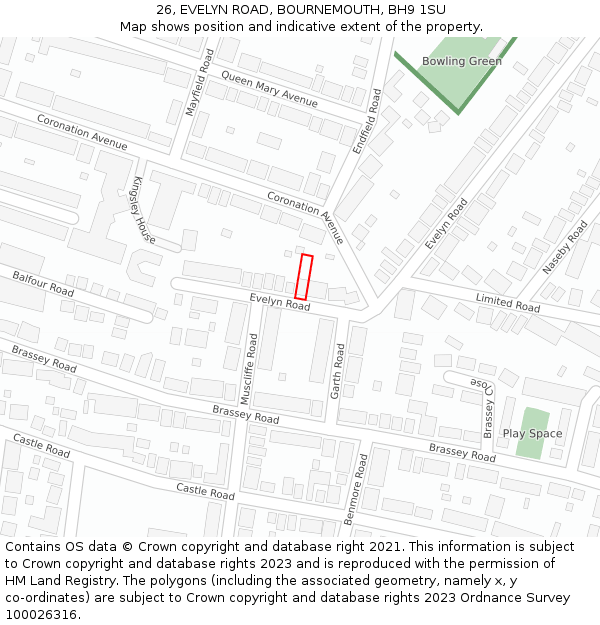 26, EVELYN ROAD, BOURNEMOUTH, BH9 1SU: Location map and indicative extent of plot