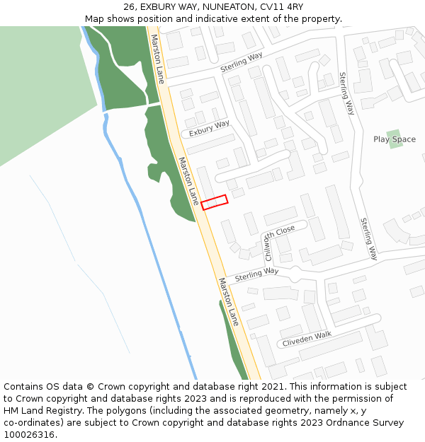 26, EXBURY WAY, NUNEATON, CV11 4RY: Location map and indicative extent of plot