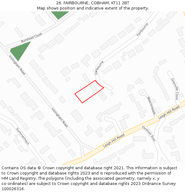 26, FAIRBOURNE, COBHAM, KT11 2BT: Location map and indicative extent of plot