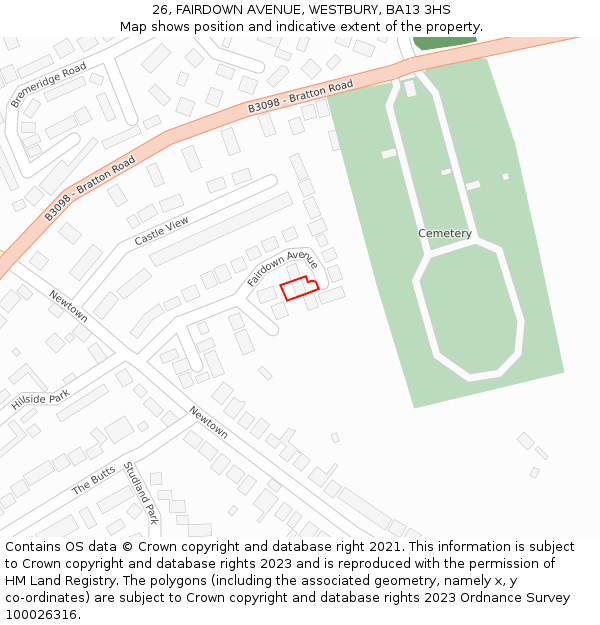 26, FAIRDOWN AVENUE, WESTBURY, BA13 3HS: Location map and indicative extent of plot