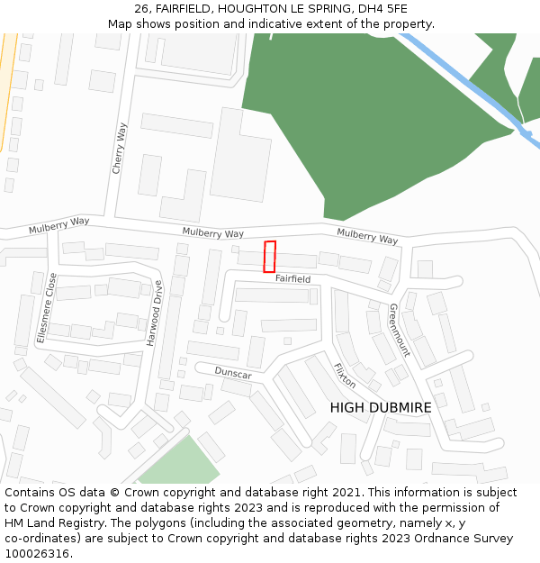 26, FAIRFIELD, HOUGHTON LE SPRING, DH4 5FE: Location map and indicative extent of plot