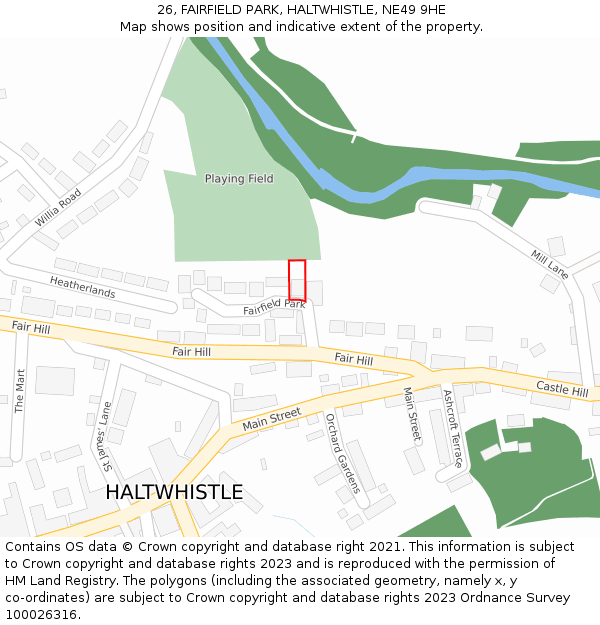 26, FAIRFIELD PARK, HALTWHISTLE, NE49 9HE: Location map and indicative extent of plot