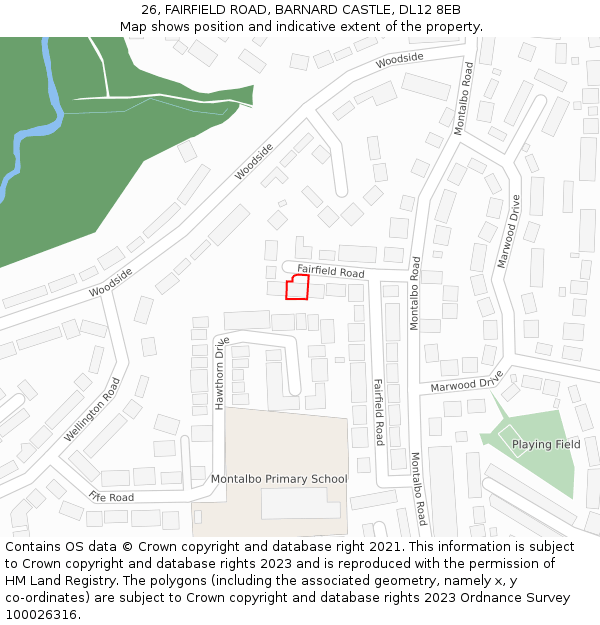26, FAIRFIELD ROAD, BARNARD CASTLE, DL12 8EB: Location map and indicative extent of plot