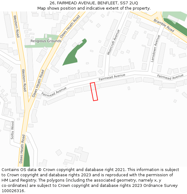 26, FAIRMEAD AVENUE, BENFLEET, SS7 2UQ: Location map and indicative extent of plot