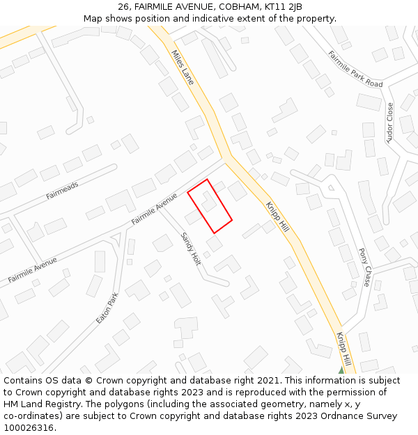 26, FAIRMILE AVENUE, COBHAM, KT11 2JB: Location map and indicative extent of plot