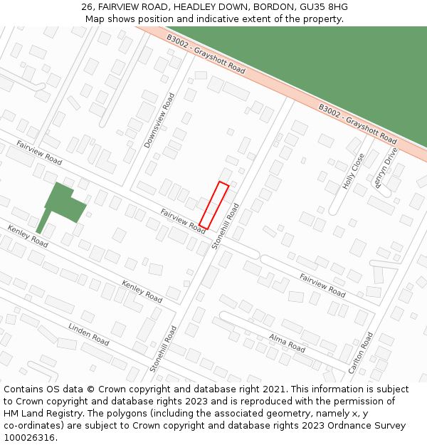 26, FAIRVIEW ROAD, HEADLEY DOWN, BORDON, GU35 8HG: Location map and indicative extent of plot