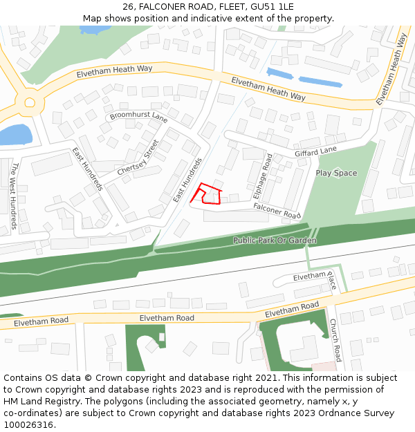 26, FALCONER ROAD, FLEET, GU51 1LE: Location map and indicative extent of plot