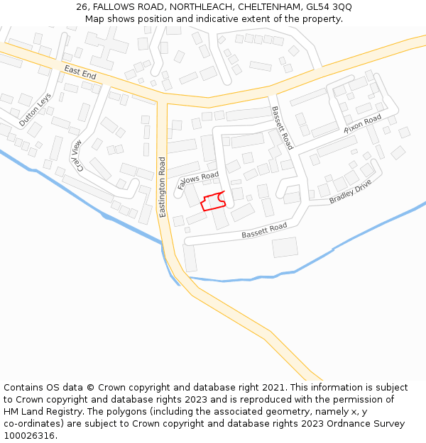 26, FALLOWS ROAD, NORTHLEACH, CHELTENHAM, GL54 3QQ: Location map and indicative extent of plot