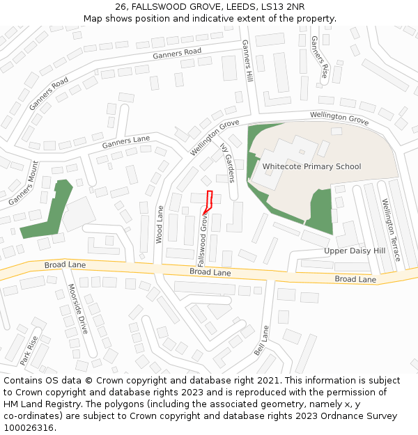 26, FALLSWOOD GROVE, LEEDS, LS13 2NR: Location map and indicative extent of plot