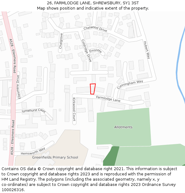 26, FARMLODGE LANE, SHREWSBURY, SY1 3ST: Location map and indicative extent of plot