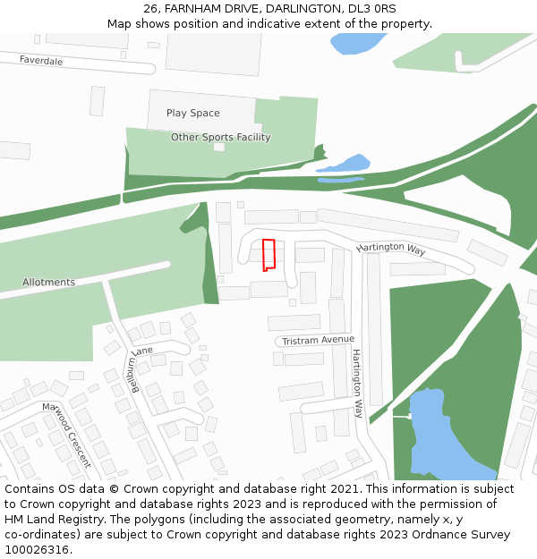 26, FARNHAM DRIVE, DARLINGTON, DL3 0RS: Location map and indicative extent of plot