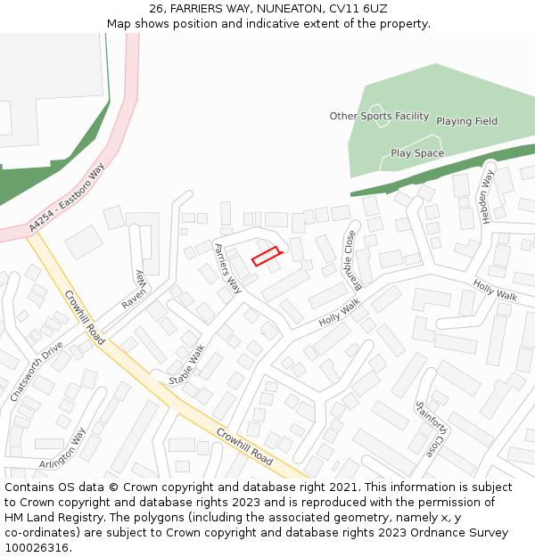 26, FARRIERS WAY, NUNEATON, CV11 6UZ: Location map and indicative extent of plot