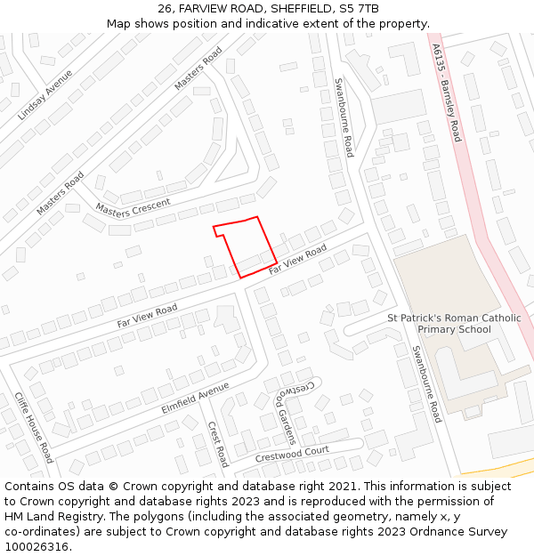 26, FARVIEW ROAD, SHEFFIELD, S5 7TB: Location map and indicative extent of plot