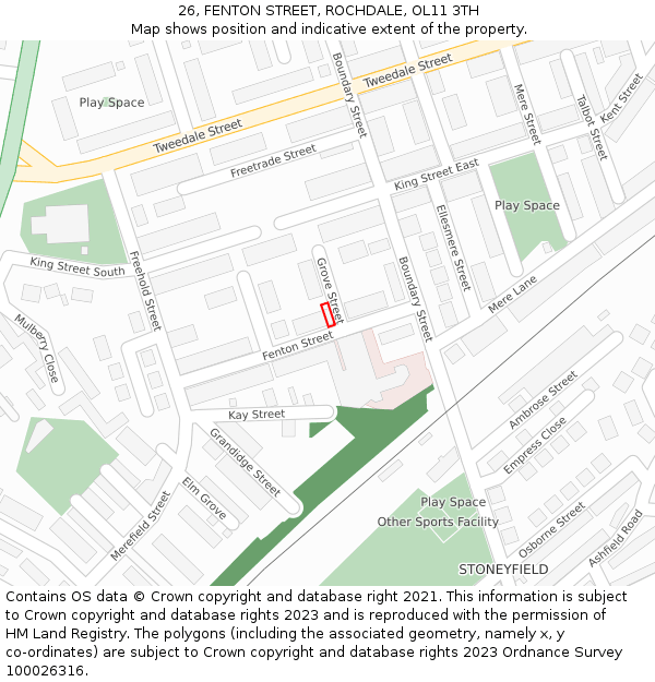 26, FENTON STREET, ROCHDALE, OL11 3TH: Location map and indicative extent of plot