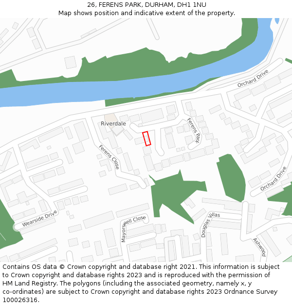 26, FERENS PARK, DURHAM, DH1 1NU: Location map and indicative extent of plot