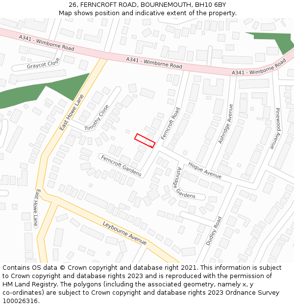 26, FERNCROFT ROAD, BOURNEMOUTH, BH10 6BY: Location map and indicative extent of plot