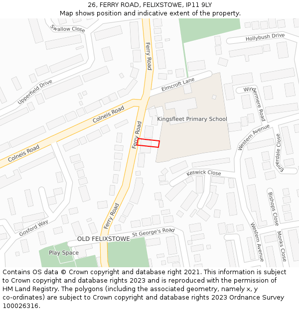 26, FERRY ROAD, FELIXSTOWE, IP11 9LY: Location map and indicative extent of plot