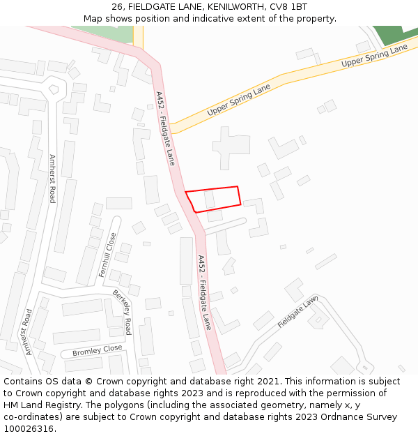 26, FIELDGATE LANE, KENILWORTH, CV8 1BT: Location map and indicative extent of plot