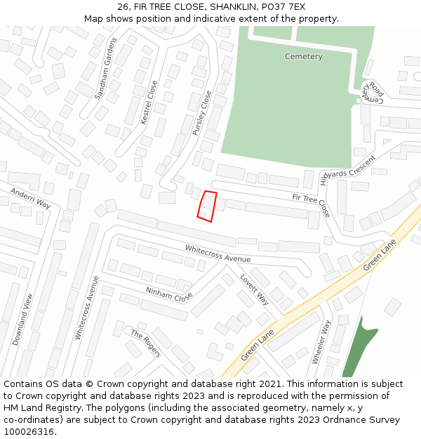 26, FIR TREE CLOSE, SHANKLIN, PO37 7EX: Location map and indicative extent of plot