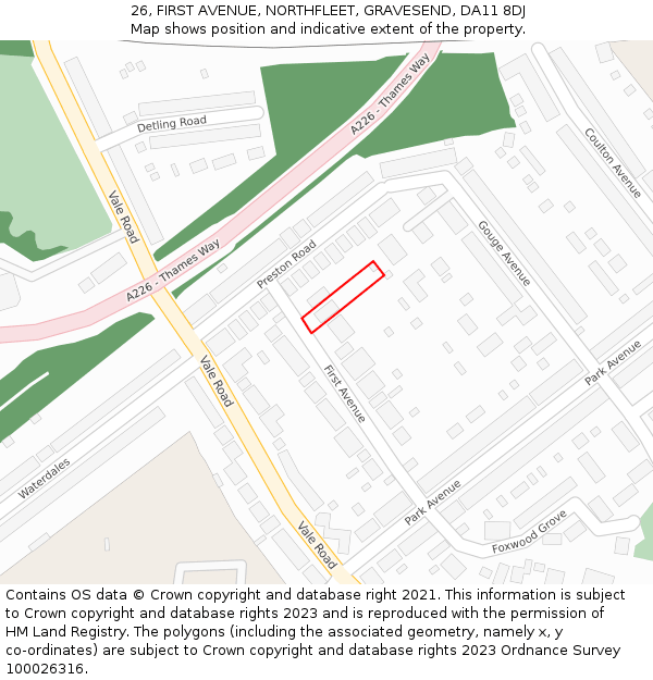 26, FIRST AVENUE, NORTHFLEET, GRAVESEND, DA11 8DJ: Location map and indicative extent of plot