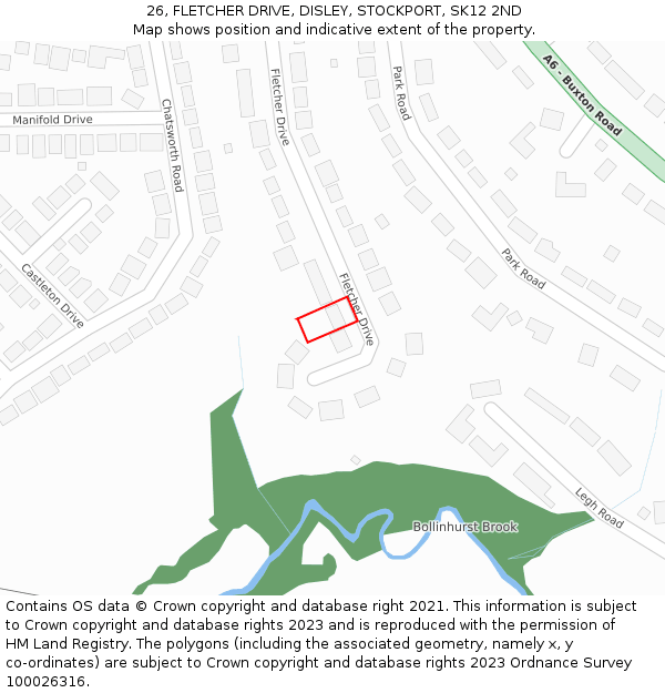 26, FLETCHER DRIVE, DISLEY, STOCKPORT, SK12 2ND: Location map and indicative extent of plot