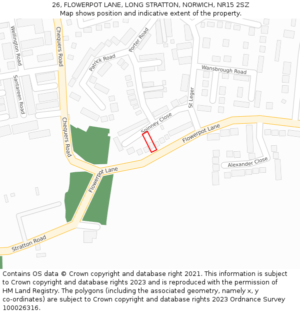 26, FLOWERPOT LANE, LONG STRATTON, NORWICH, NR15 2SZ: Location map and indicative extent of plot