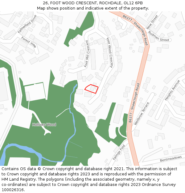 26, FOOT WOOD CRESCENT, ROCHDALE, OL12 6PB: Location map and indicative extent of plot