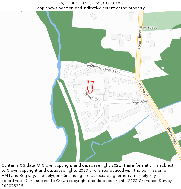 26, FOREST RISE, LISS, GU33 7AU: Location map and indicative extent of plot