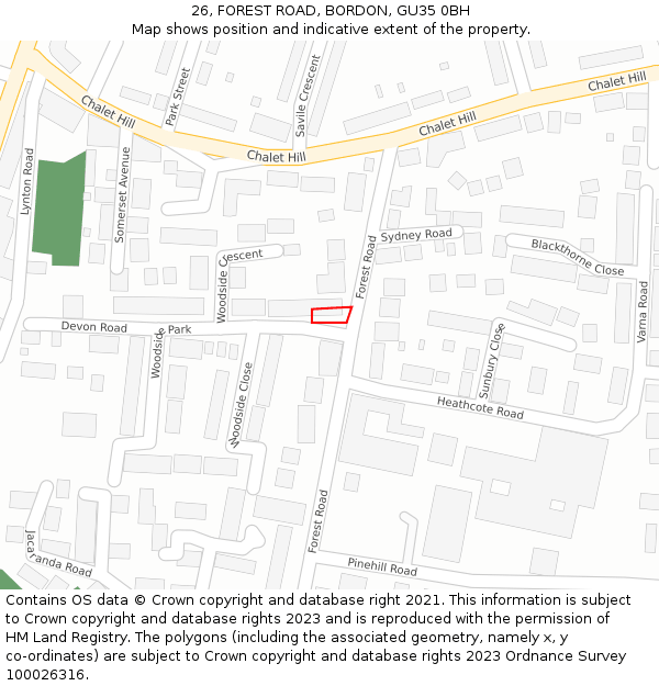 26, FOREST ROAD, BORDON, GU35 0BH: Location map and indicative extent of plot