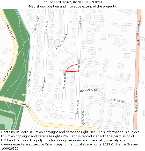 26, FOREST ROAD, POOLE, BH13 6DH: Location map and indicative extent of plot