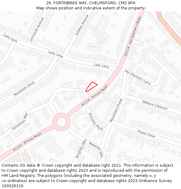 26, FORTINBRAS WAY, CHELMSFORD, CM2 9PA: Location map and indicative extent of plot