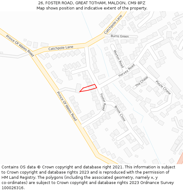 26, FOSTER ROAD, GREAT TOTHAM, MALDON, CM9 8PZ: Location map and indicative extent of plot