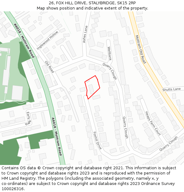 26, FOX HILL DRIVE, STALYBRIDGE, SK15 2RP: Location map and indicative extent of plot