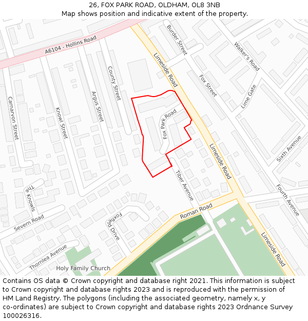 26, FOX PARK ROAD, OLDHAM, OL8 3NB: Location map and indicative extent of plot