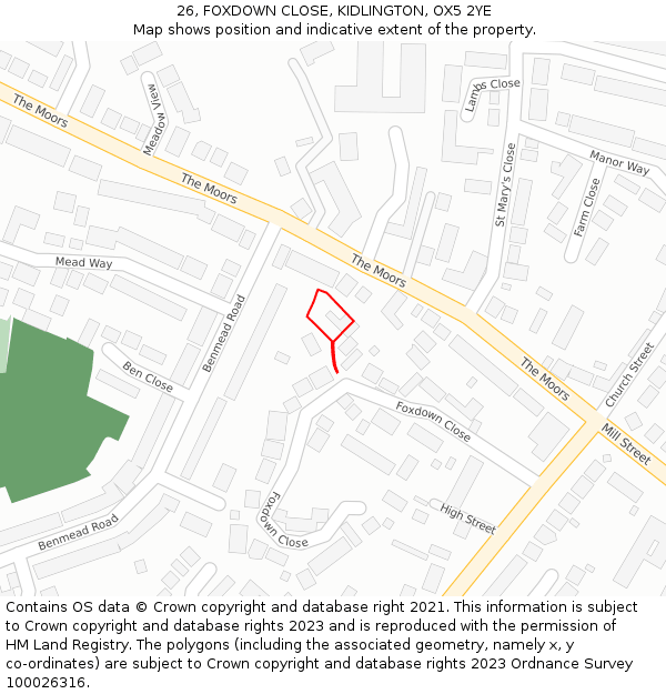 26, FOXDOWN CLOSE, KIDLINGTON, OX5 2YE: Location map and indicative extent of plot