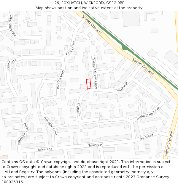 26, FOXHATCH, WICKFORD, SS12 9RP: Location map and indicative extent of plot