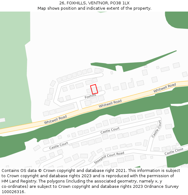 26, FOXHILLS, VENTNOR, PO38 1LX: Location map and indicative extent of plot