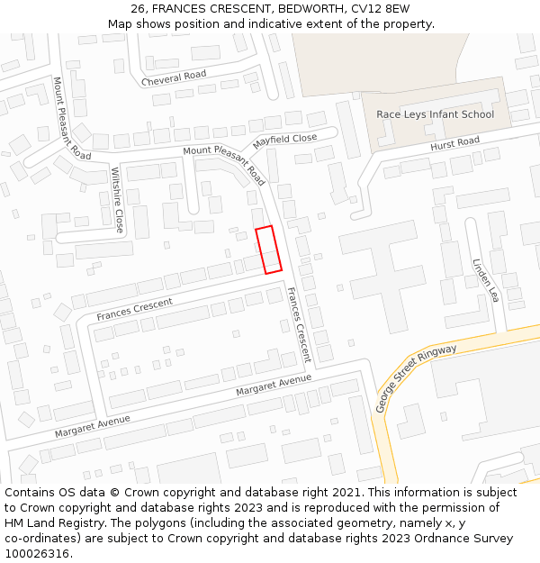 26, FRANCES CRESCENT, BEDWORTH, CV12 8EW: Location map and indicative extent of plot