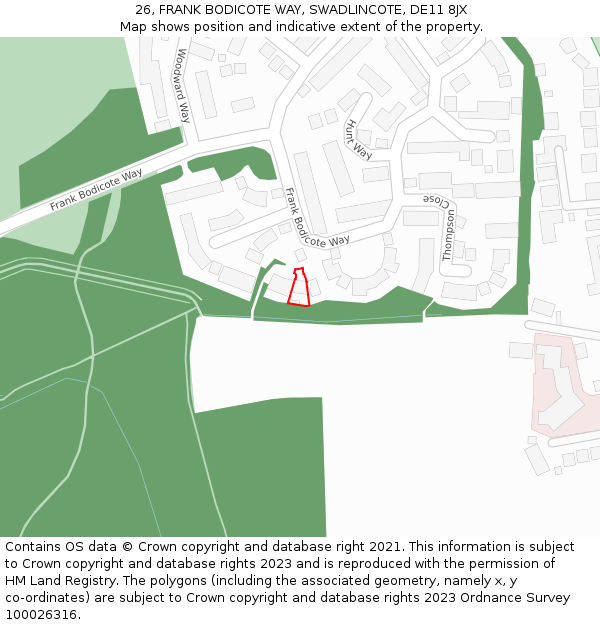 26, FRANK BODICOTE WAY, SWADLINCOTE, DE11 8JX: Location map and indicative extent of plot