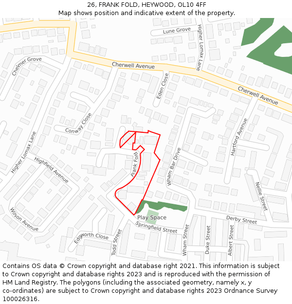 26, FRANK FOLD, HEYWOOD, OL10 4FF: Location map and indicative extent of plot